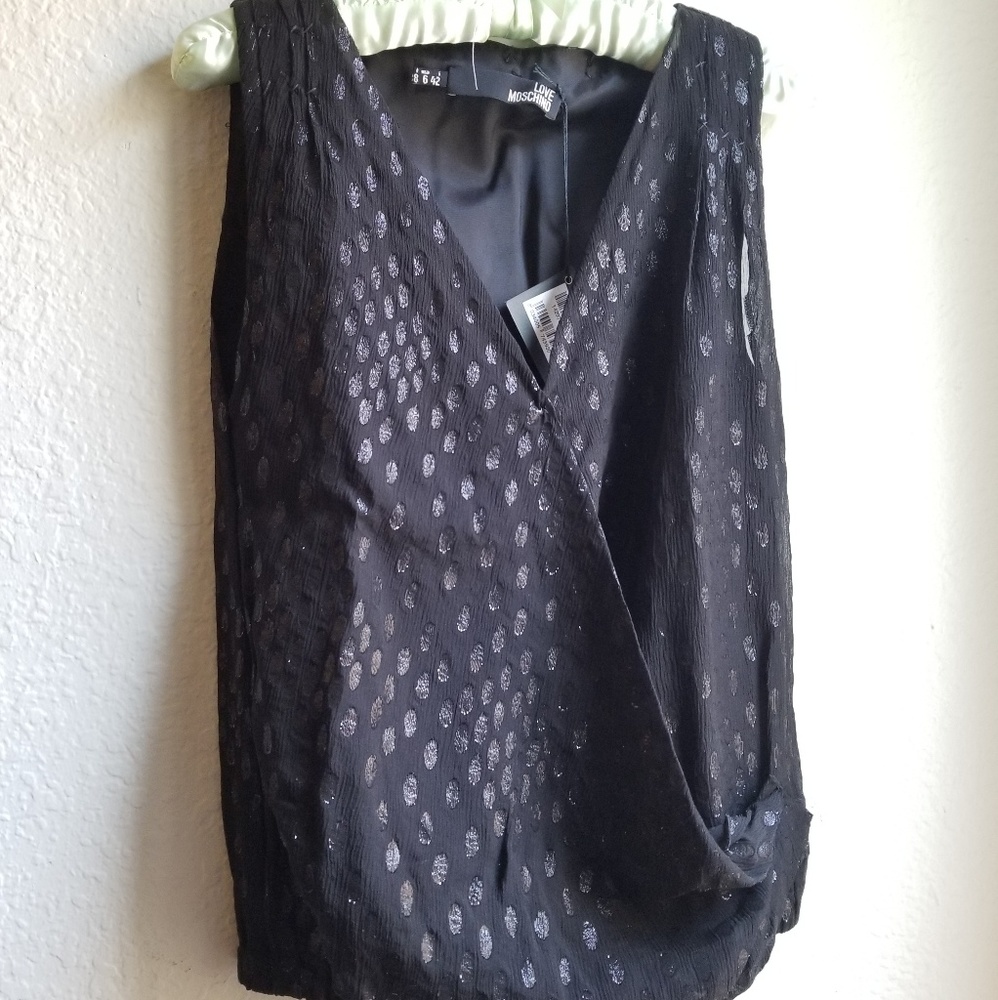 Love Moschino Lurex V-neck Sleeveless Top Black Size 6